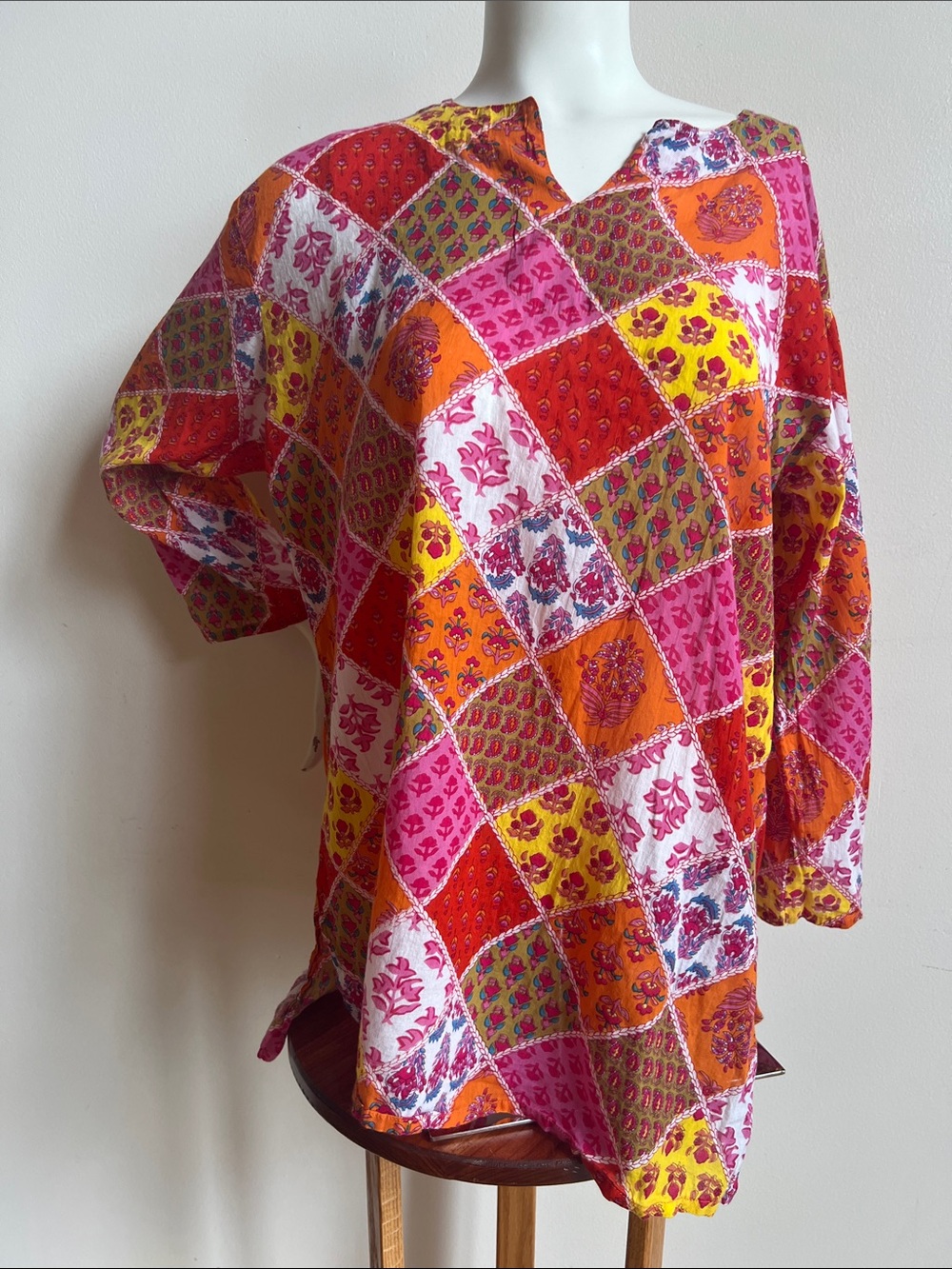 KikiSol Patchwork Print Tunic Top 100% cotton comfort lounge festival wear